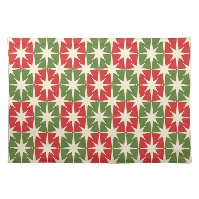 Mid Century Modern Christmas Retro Starbursts Cloth Placemat (Front)