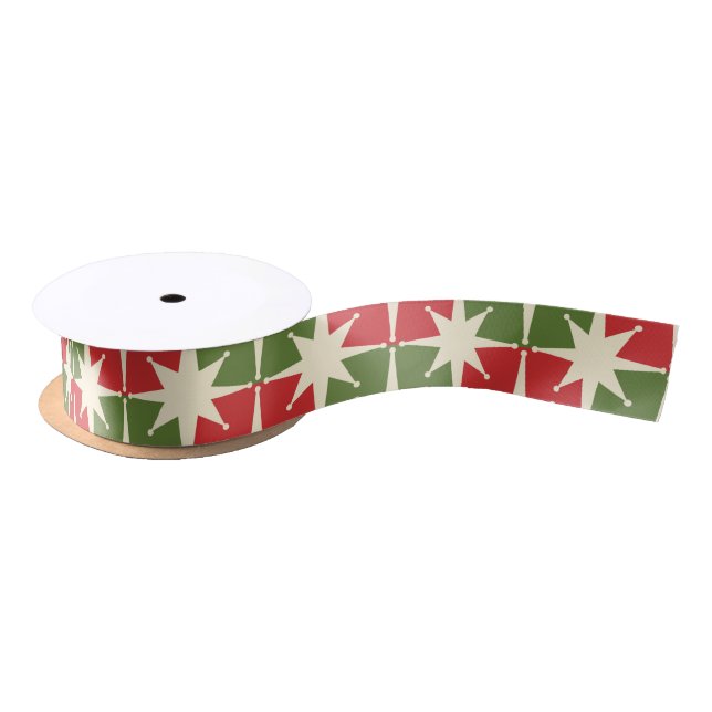 Mid Century Modern Christmas Retro Starbursts Satin Ribbon (Spool)