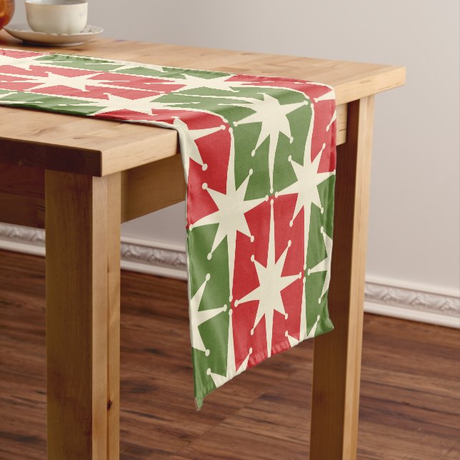 Mid Century Modern Christmas Retro Starbursts Short Table Runner (In Situ)