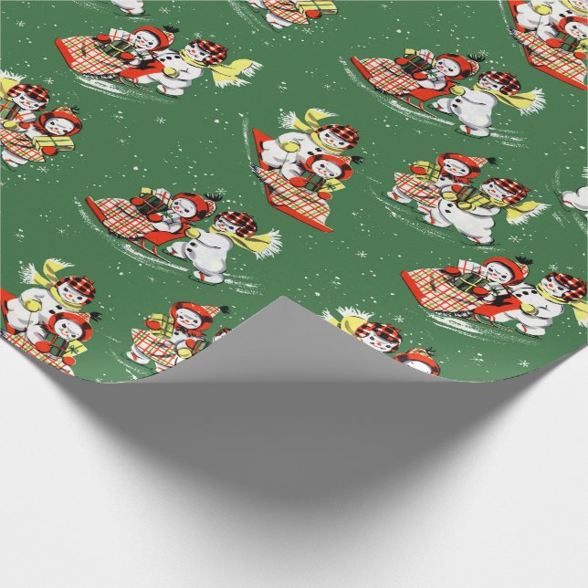 Mid-Century Modern Christmas Snowman Snow Woman Wrapping Paper (Corner)