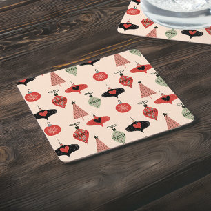 Mid-Century Modern Christmas Square Paper Coaster