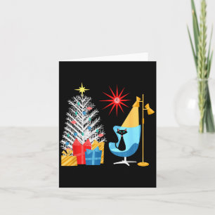 Mid-century Modern Christmas Tree And Cat In Retro Card