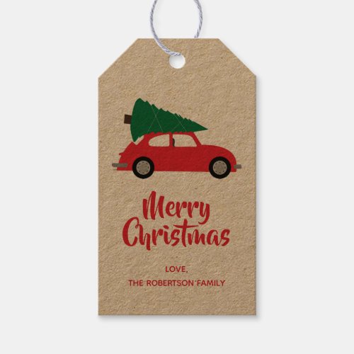 Mid Century Modern Christmas Tree  Red Car Gift Tags