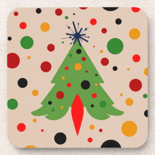 Mid Century Modern Christmas Tree Retro Rocket Beverage Coaster