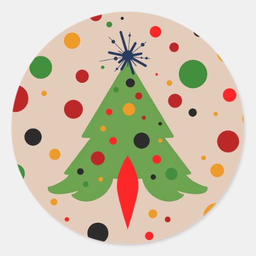 Mid Century Modern Christmas Tree Retro Rocket Classic Round Sticker