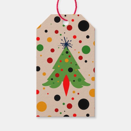 Mid Century Modern Christmas Tree Retro Rocket Gift Tags