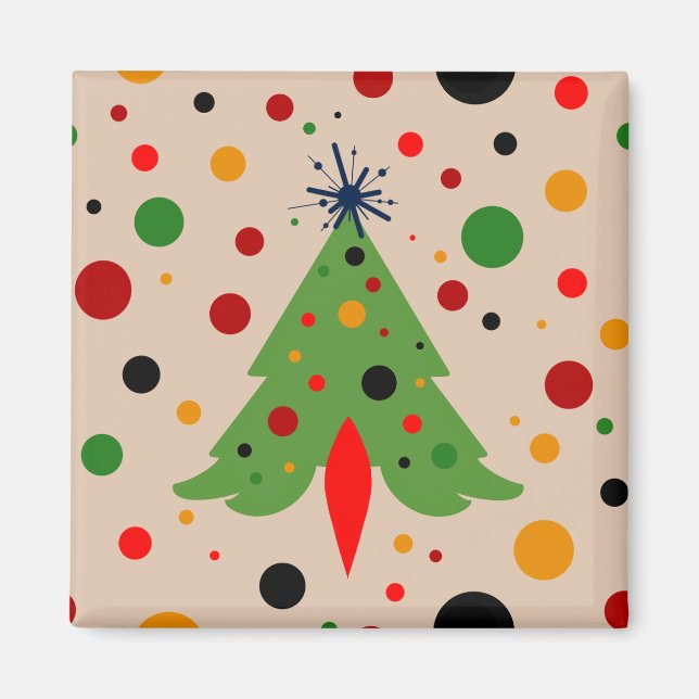 Mid Century Modern Christmas Tree Retro Rocket Magnet (Front)