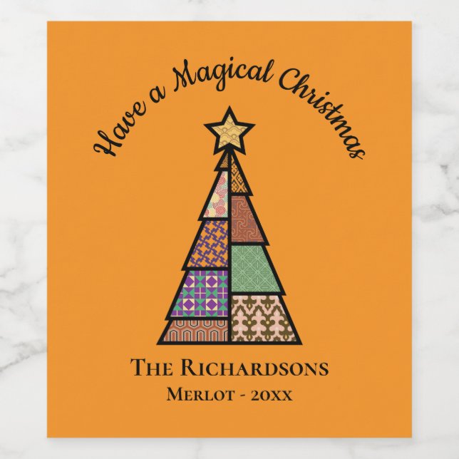 Mid-century Modern Christmas Tree Wine Label (Single Label)