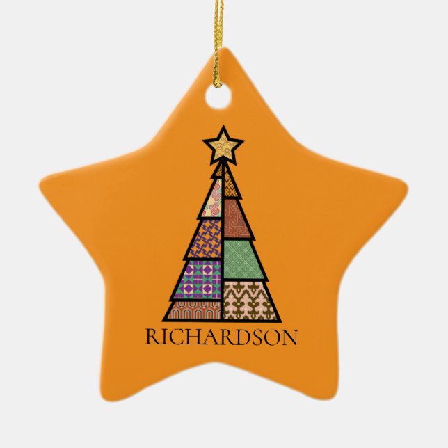 Mid-century Modern Christmas Tree with Monogram Ceramic Ornament (Front)