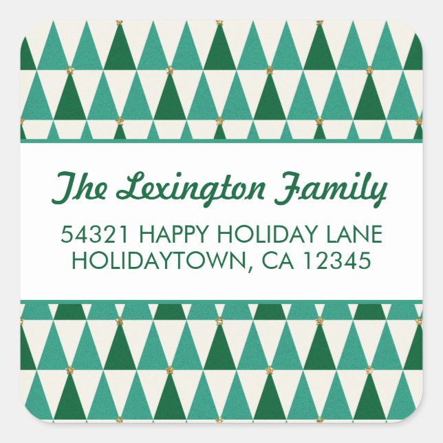 Mid Century Modern Christmas Trees Address Square Sticker (Front)