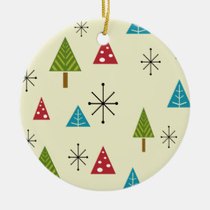 Mid Century Modern Christmas Trees Ceramic Ornament