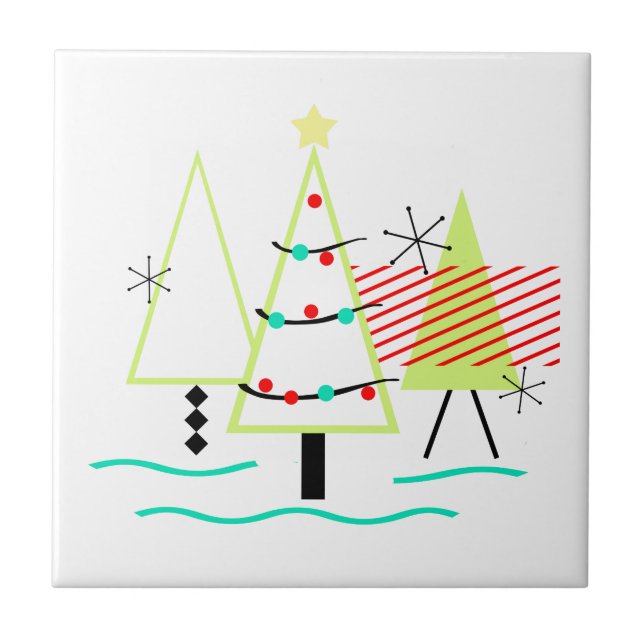 mid century modern christmas trees retro ceramic tile (Front)
