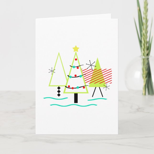 mid century modern christmas trees retro holiday card (Front)