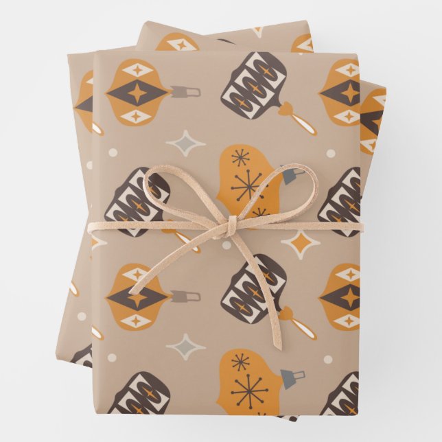 Mid-Century Modern Christmas Wrapping Paper Sheets (In situ)