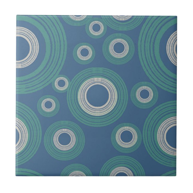 Mid Century Modern Circle Blue Ceramic Tile (Front)
