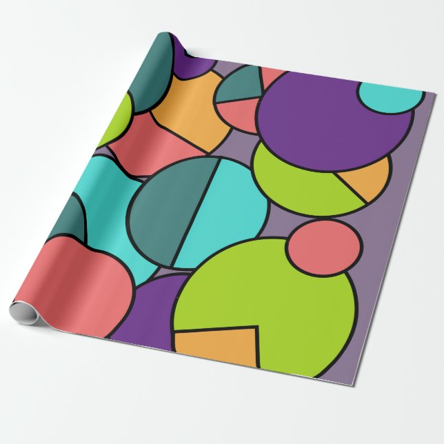 Mid-Century Modern Circle Collage Wrapping Paper (Unrolled)