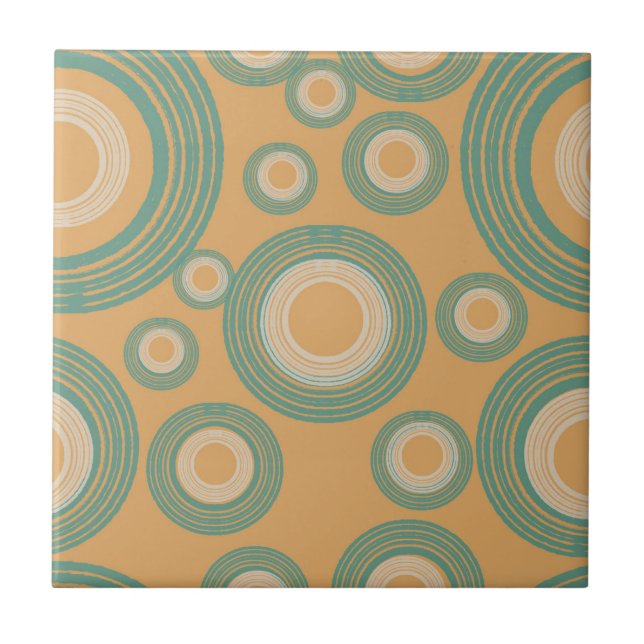 Mid Century Modern Circle Orange  Ceramic Tile (Front)