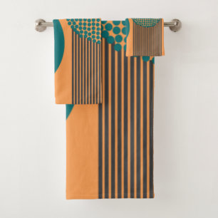 Mid-Century Modern Circles and Lines Bath Towel Set