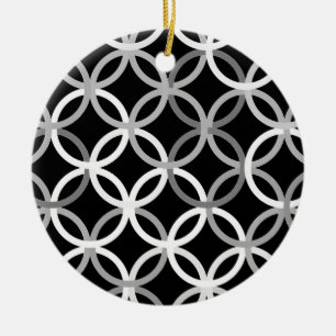 Mid-Century Modern circles, black, white and gray Ceramic Ornament