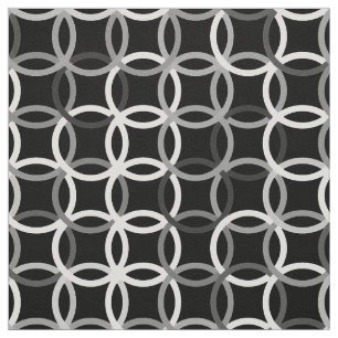 Mid-Century Modern circles, black, white and grey Fabric