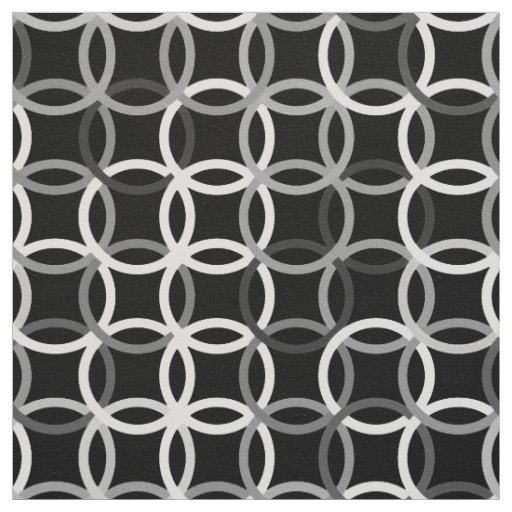 Mid-Century Modern circles, black, white and grey Fabric