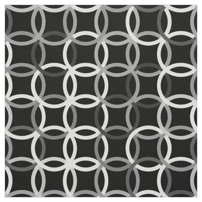 Mid-Century Modern circles, black, white and grey Fabric
