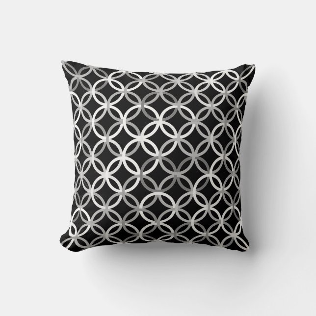 Mid-Century Modern circles, black, white and grey Throw Pillow (Front)