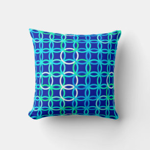 Mid-Century Modern circles, cobalt & peacock Throw Pillow