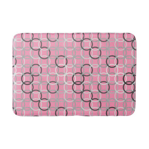 Mid-Century Modern circles, coral pink and grey Bathroom Mat