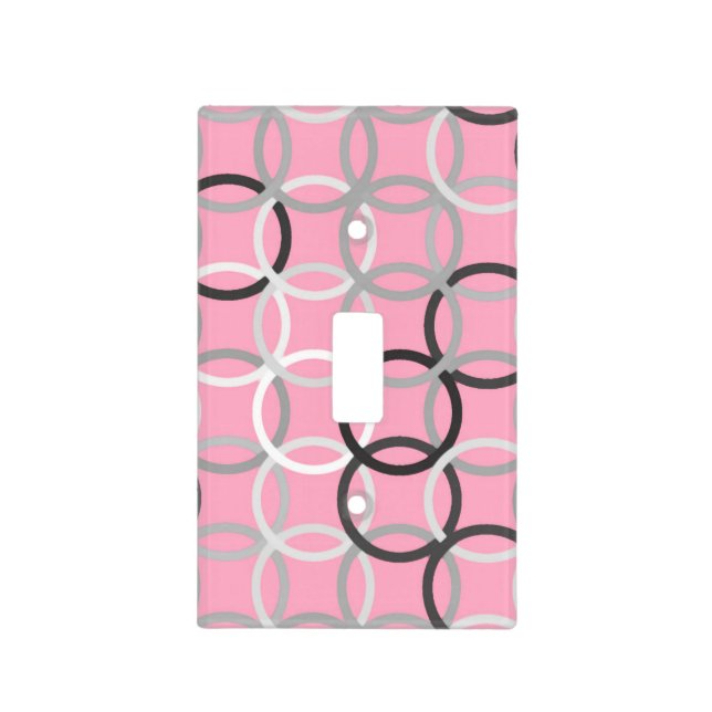 Mid-Century Modern circles, coral pink and grey Light Switch Cover (Front)