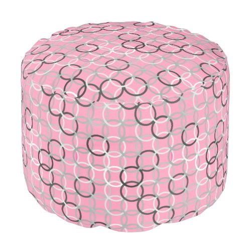 Mid_Century Modern circles coral pink and grey Pouf