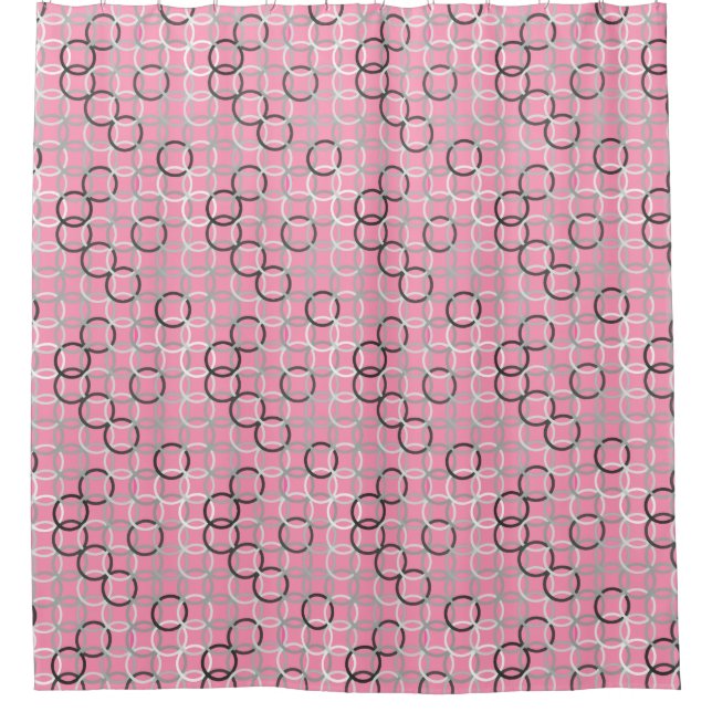 Mid-Century Modern circles, coral pink and grey Shower Curtain (Front)
