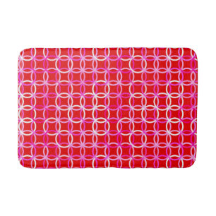Mid-Century Modern circles, dark red and pink Bathroom Mat
