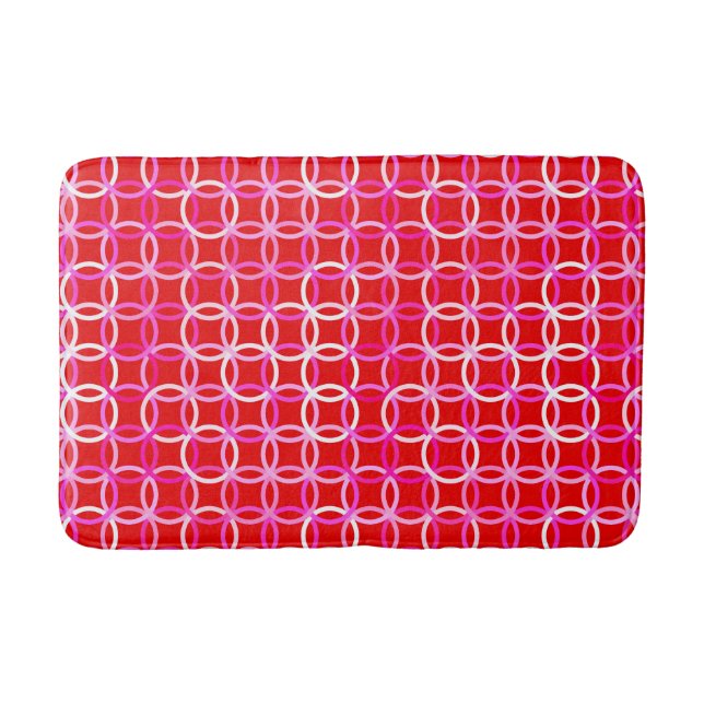 Mid-Century Modern circles, dark red and pink Bathroom Mat (Front)