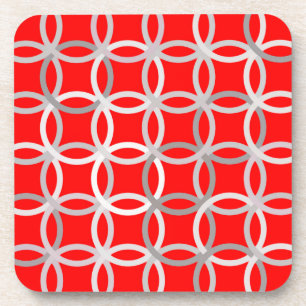 Mid-Century Modern circles, deep red and grey Beverage Coaster
