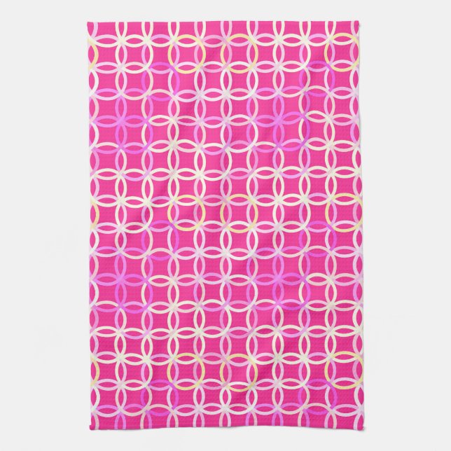 Mid-Century Modern circles, fuchsia pink and cream Kitchen Towel (Vertical)