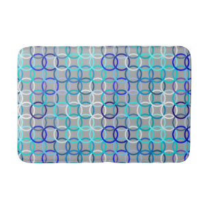 Mid-Century Modern circles, grey, blue and white Bathroom Mat