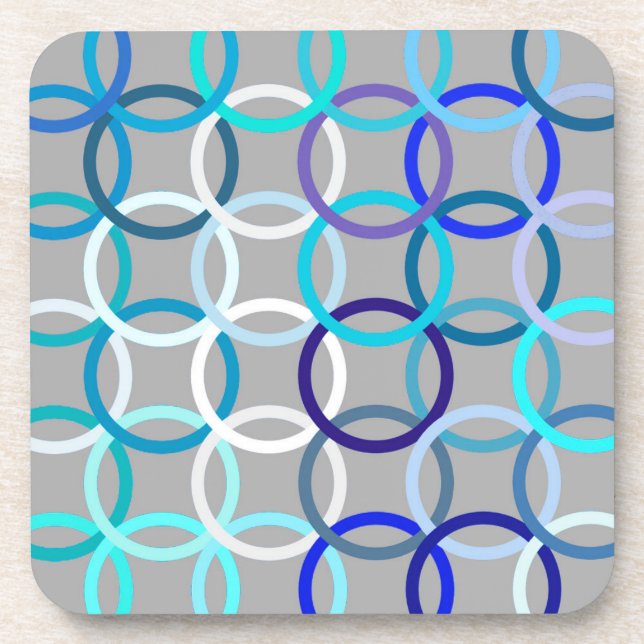 Mid-Century Modern circles, grey, blue and white Beverage Coaster (Front)