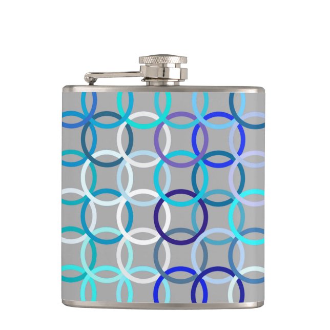 Mid-Century Modern circles, grey, blue and white Flask (Front)
