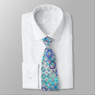 Mid-Century Modern circles, grey, blue and white Neck Tie