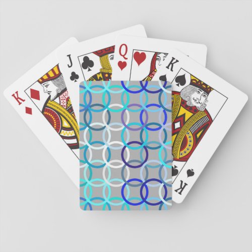Mid_Century Modern circles grey blue and white Playing Cards