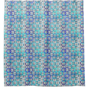 Mid-Century Modern circles, grey, blue and white Shower Curtain