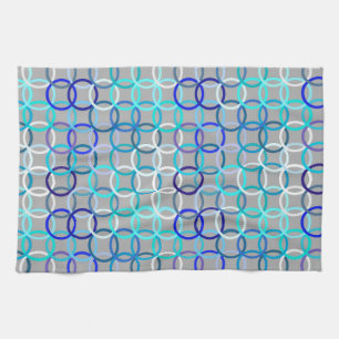 Mid-Century Modern circles, grey, blue and white Towel