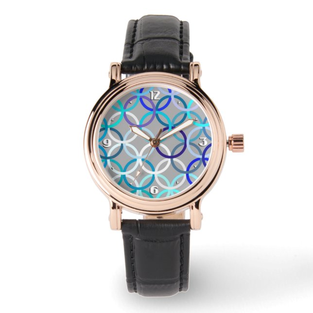 Mid-Century Modern circles, grey, blue and white Watch (Front)