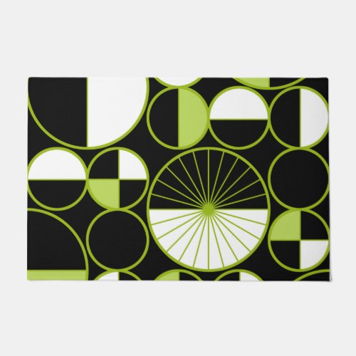 Mid Century Modern Circles Halves Black Chartreuse Doormat