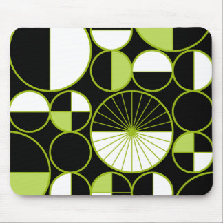 Mid Century Modern Circles Halves Black Chartreuse Mouse Pad