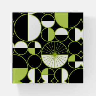 Mid Century Modern Circles Halves Black Chartreuse Paperweight