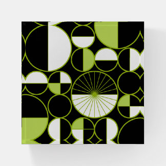 Mid Century Modern Circles Halves Black Chartreuse Paperweight