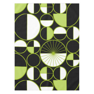 Mid Century Modern Circles Halves Black Chartreuse Tablecloth