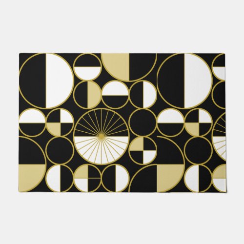 Mid Century Modern Circles Halves Black Gold Doormat